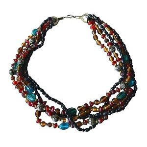 Multi Strand Bead Necklace Hematite and Glass